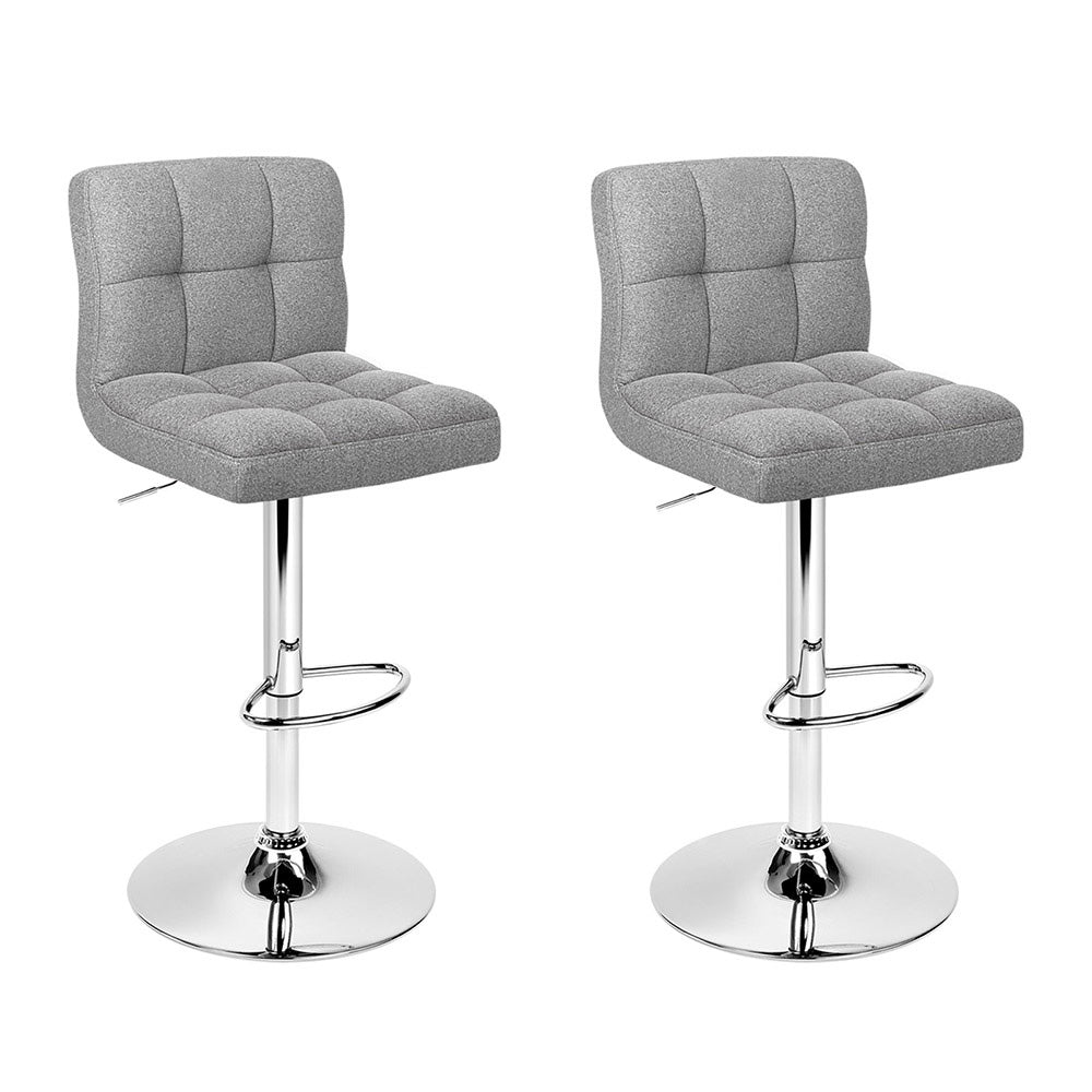 2x Bar Stools Fabric Gas Lift Grey by Artiss