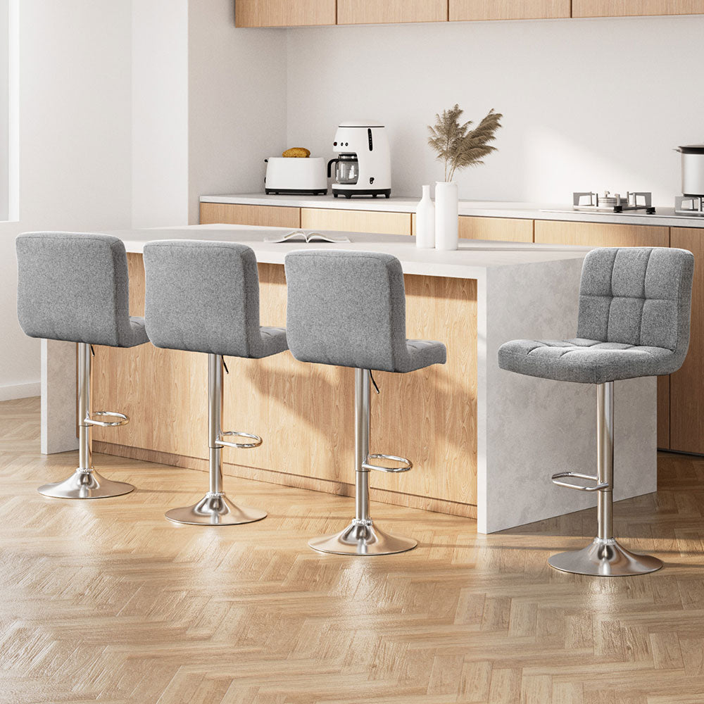 4x Bar Stools Leather Gas Lift Grey By Artiss