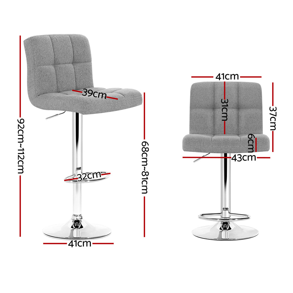 4x Bar Stools Leather Gas Lift Grey By Artiss