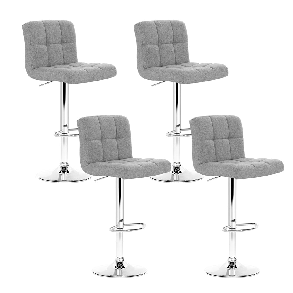 4x Bar Stools Leather Gas Lift Grey By Artiss