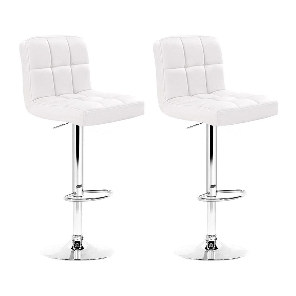 2x Bar Stools Leather Gas Lift White By Artiss