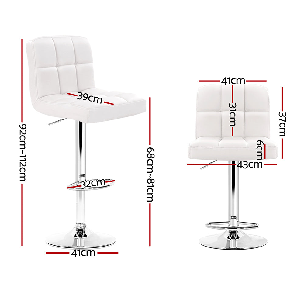 2x Bar Stools Leather Gas Lift White By Artiss