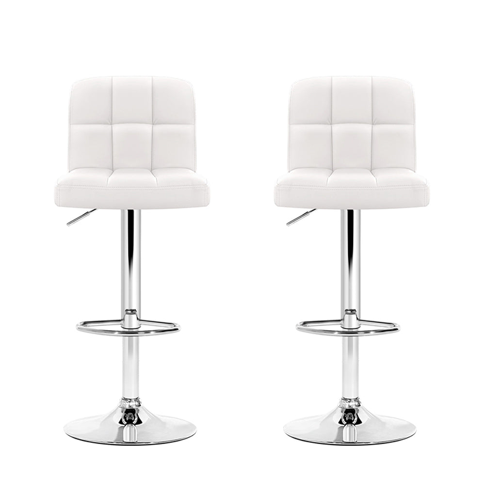 2x Bar Stools Leather Gas Lift White By Artiss