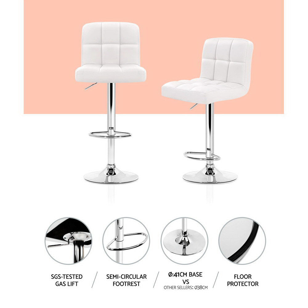 2x Bar Stools Leather Gas Lift White By Artiss