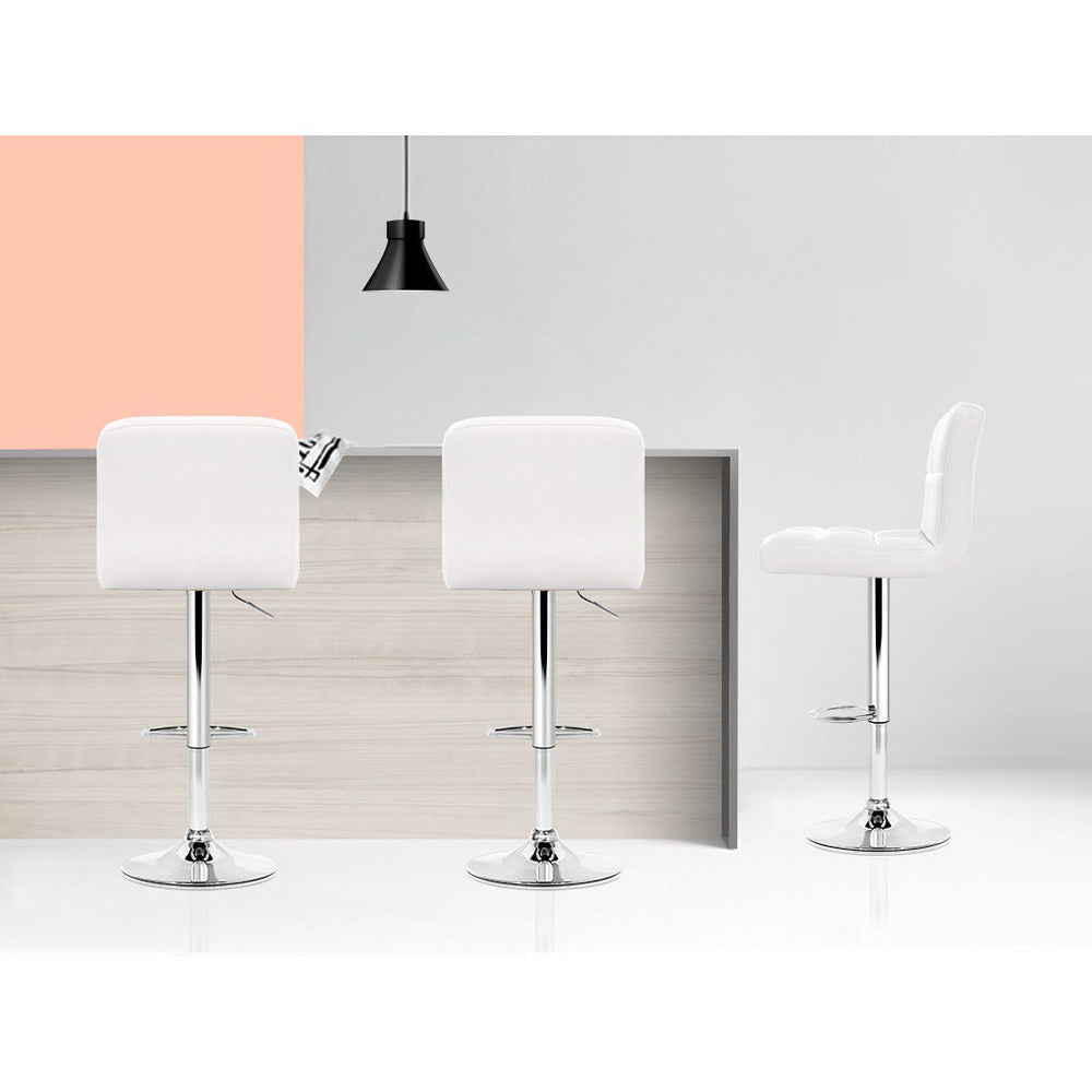 2x Bar Stools Leather Gas Lift White By Artiss