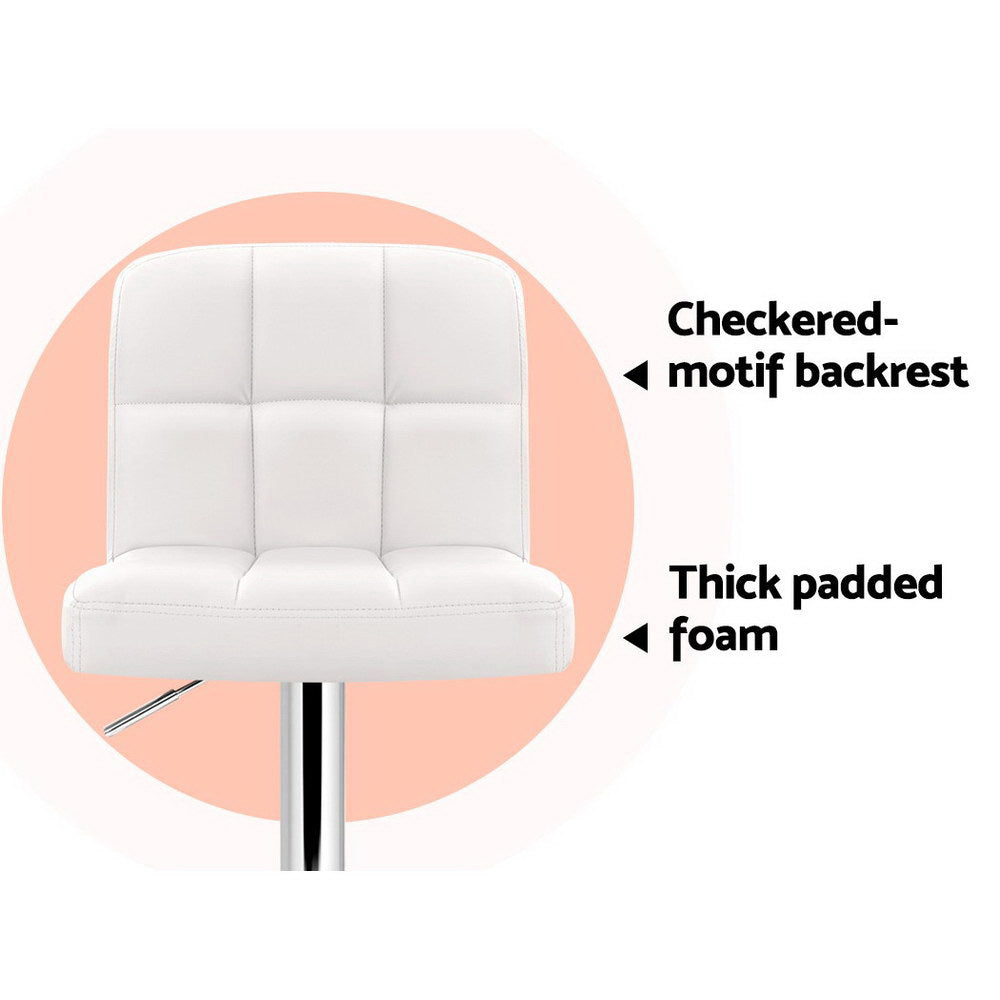 2x Bar Stools Leather Gas Lift White By Artiss