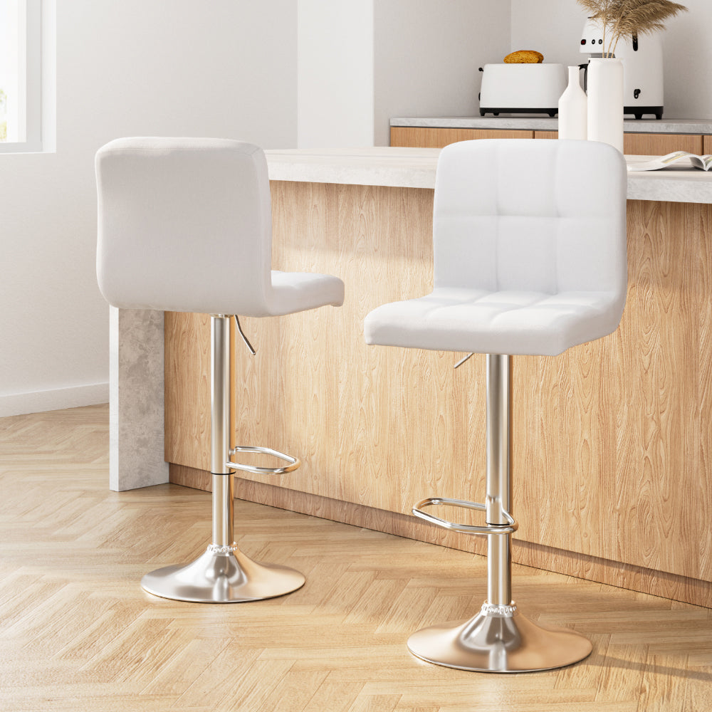 2x Bar Stools Leather Gas Lift White By Artiss
