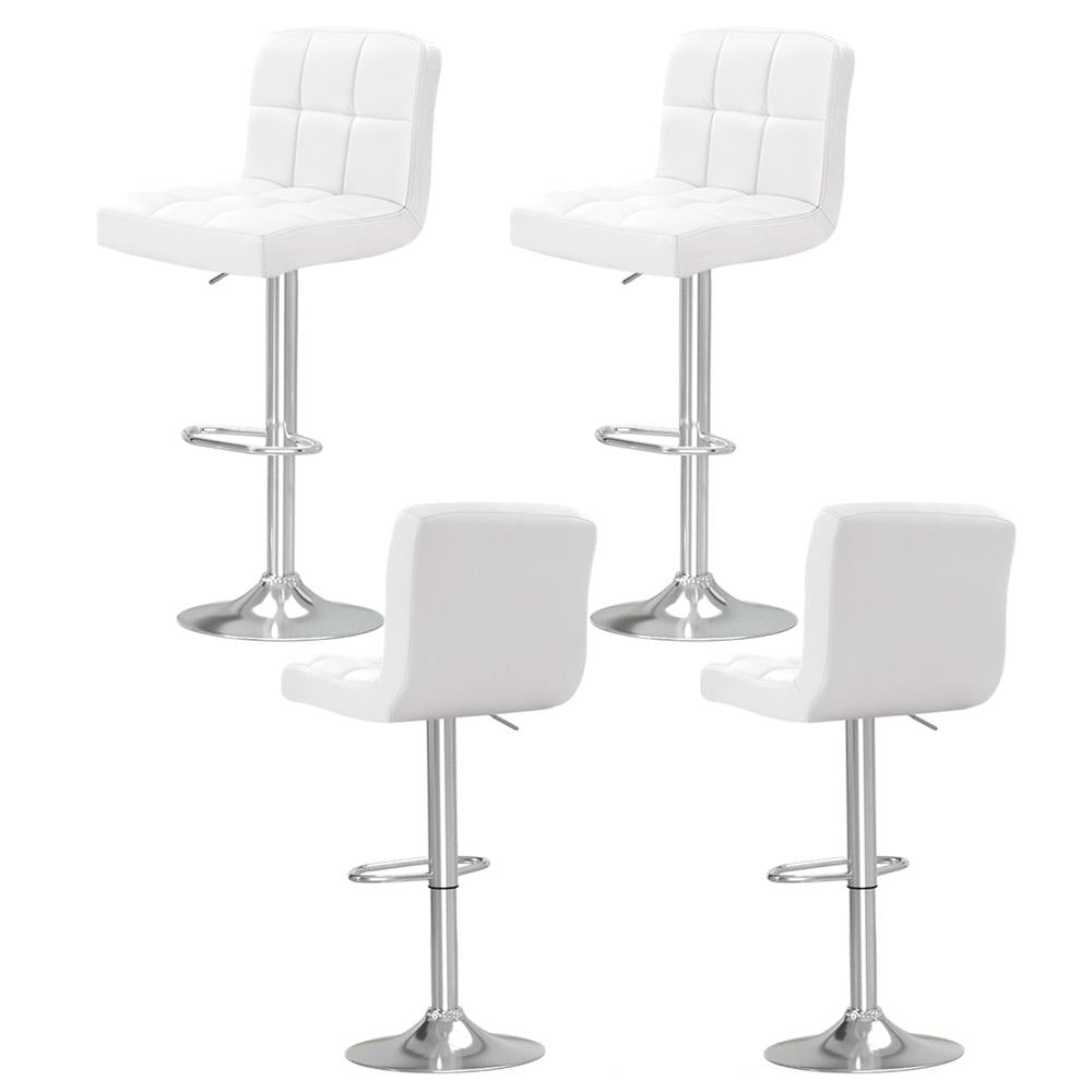 4x Bar Stools Leather Gas Lift White by Artiss
