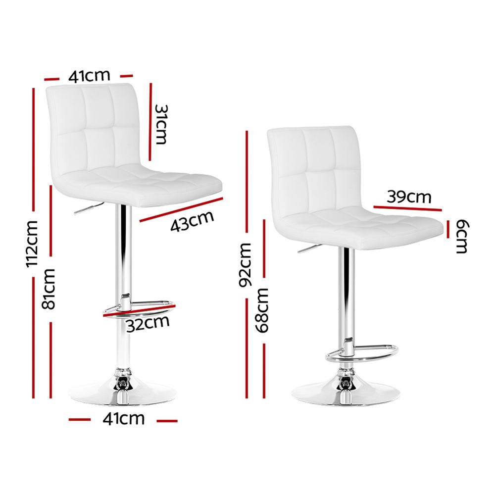 4x Bar Stools Leather Gas Lift White by Artiss