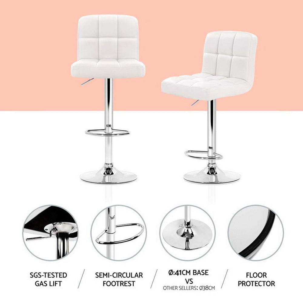 4x Bar Stools Leather Gas Lift White by Artiss