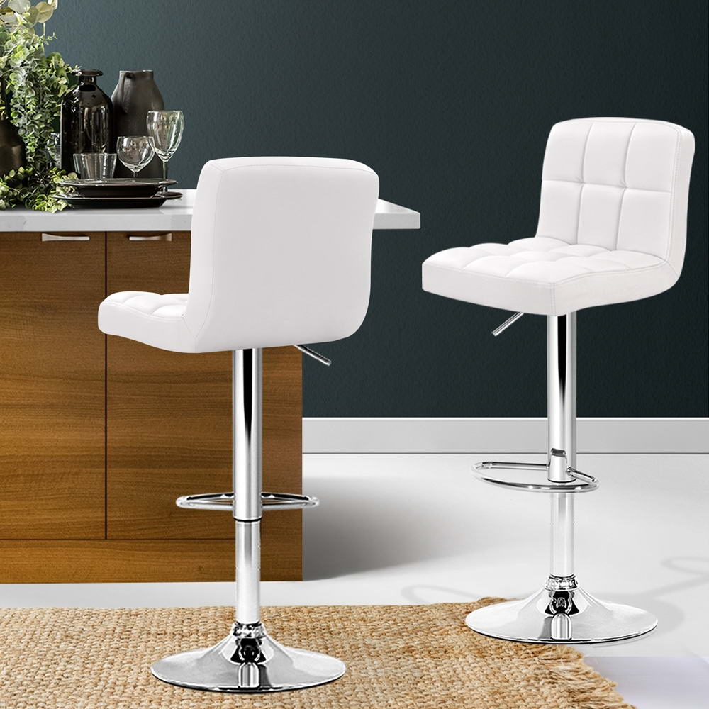 4x Bar Stools Leather Gas Lift White by Artiss