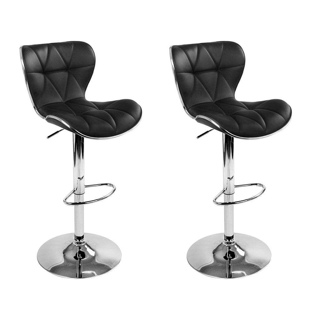 2x Bar Stools Gas Lift Leather Seat Black by Artiss