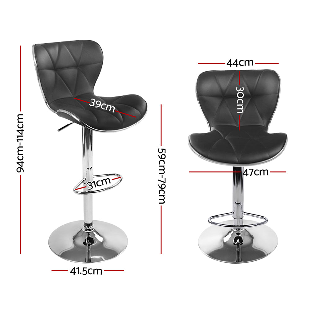 2x Bar Stools Gas Lift Leather Seat Black by Artiss