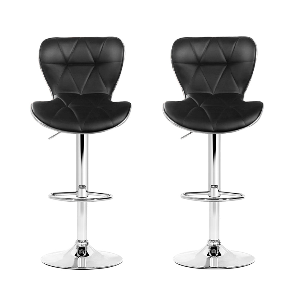 2x Bar Stools Gas Lift Leather Seat Black by Artiss