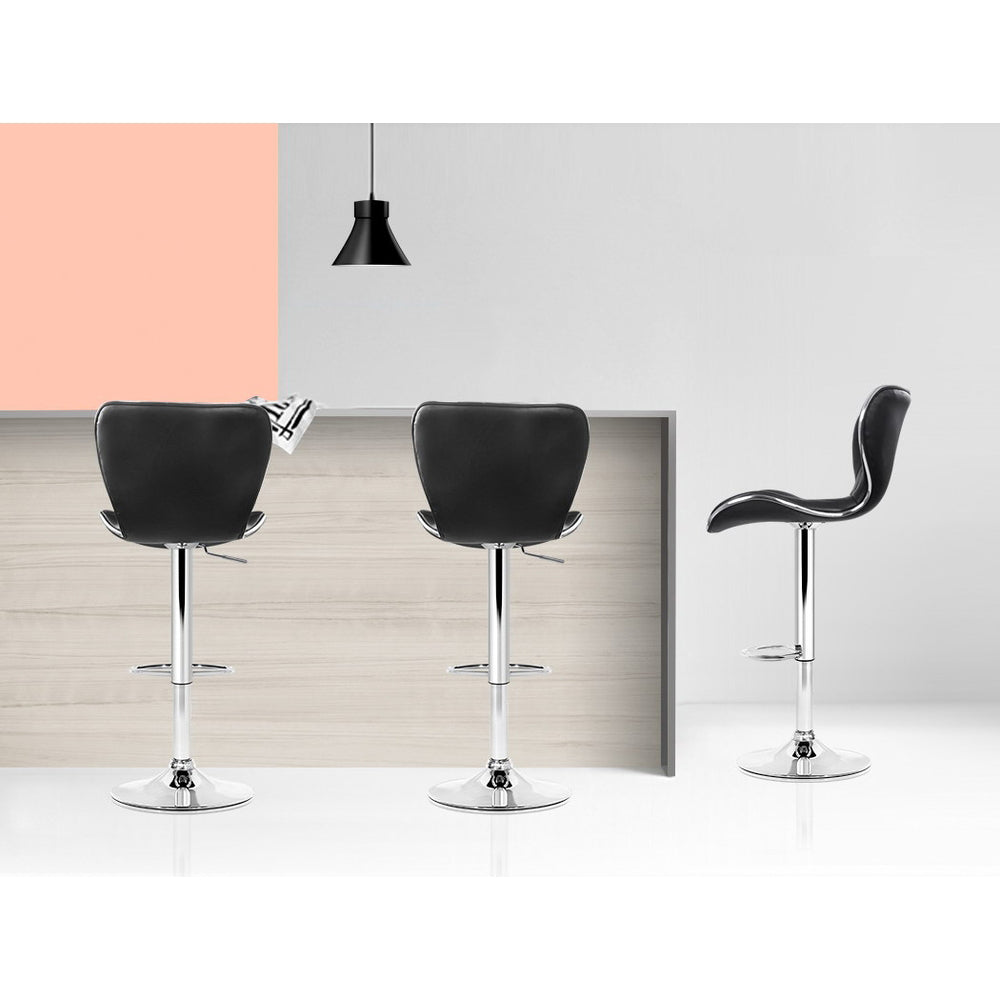 2x Bar Stools Gas Lift Leather Seat Black by Artiss