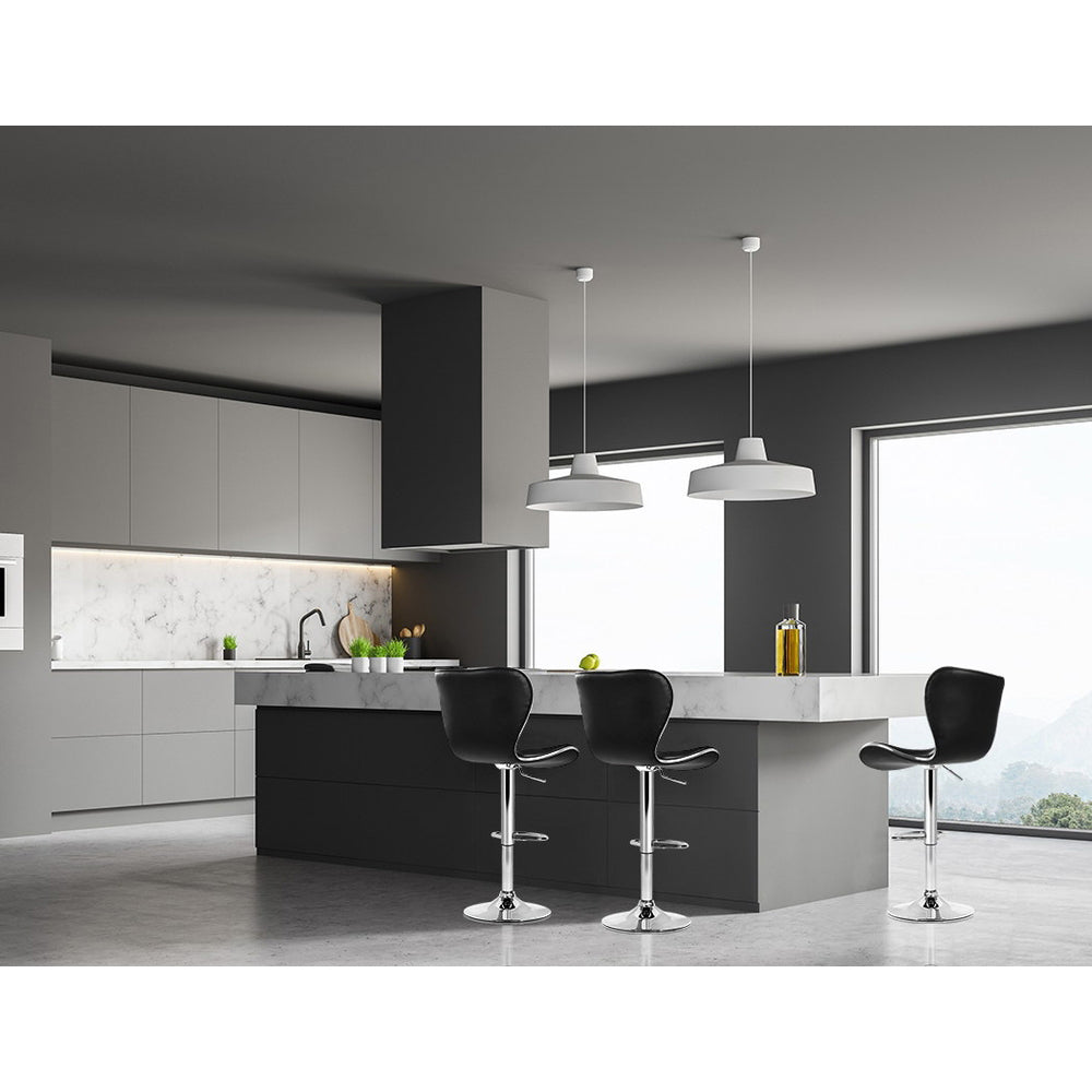 2x Bar Stools Gas Lift Leather Seat Black by Artiss