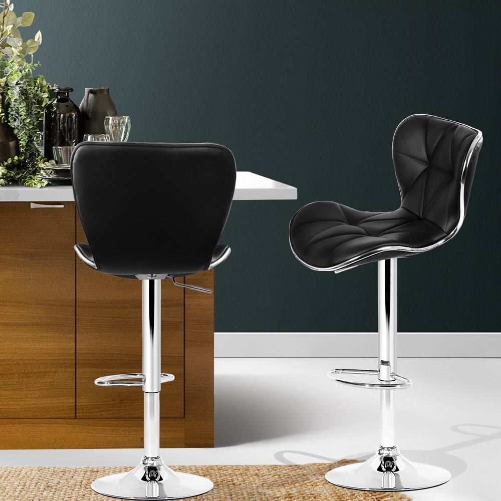 2x Bar Stools Gas Lift Leather Seat Black by Artiss