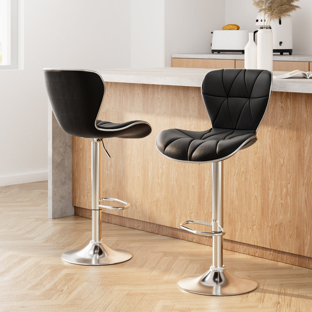 2x Bar Stools Gas Lift Leather Seat Black by Artiss