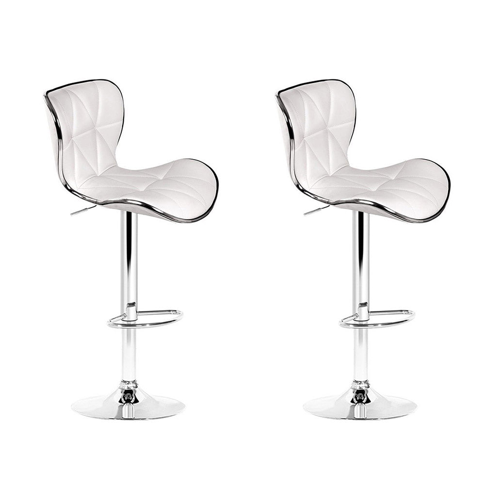 2x Bar Stools Gas Lift Leather Seat White by Artiss