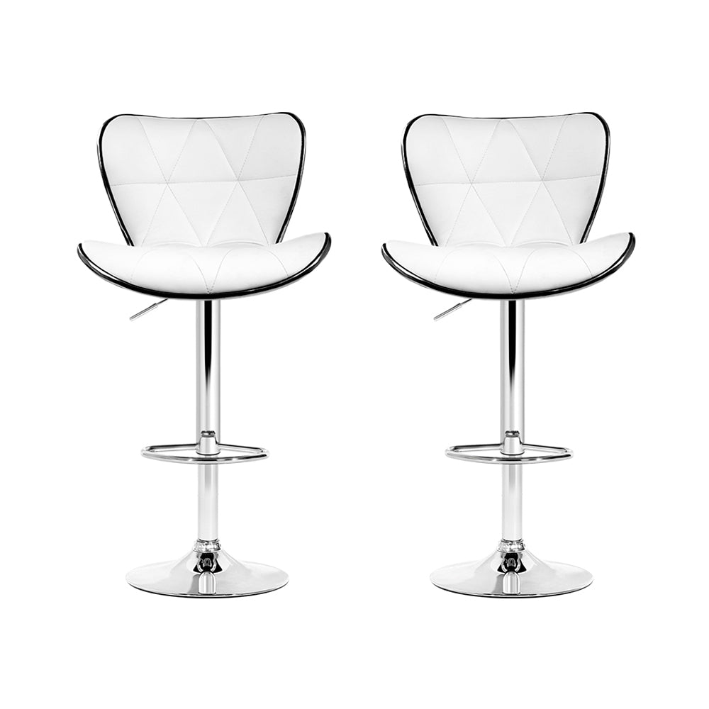 2x Bar Stools Gas Lift Leather Seat White by Artiss