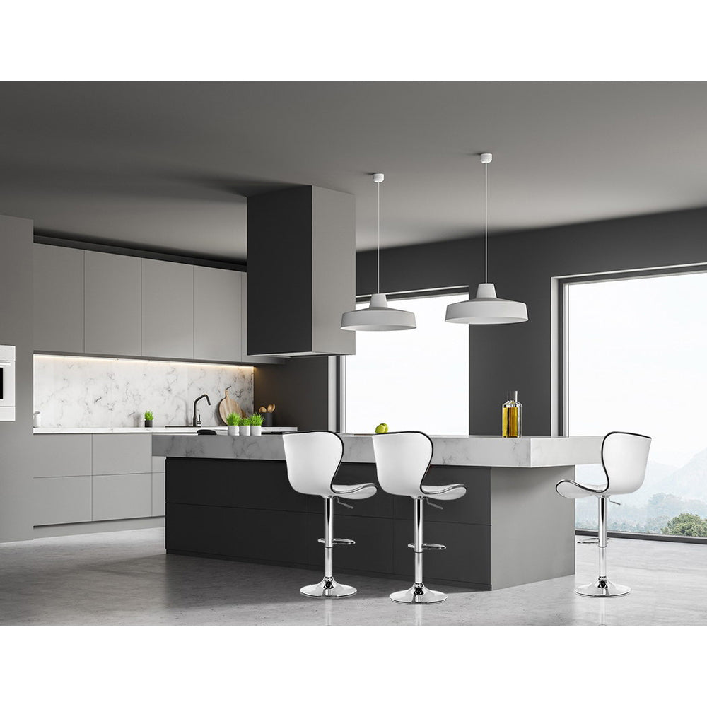 2x Bar Stools Gas Lift Leather Seat White by Artiss