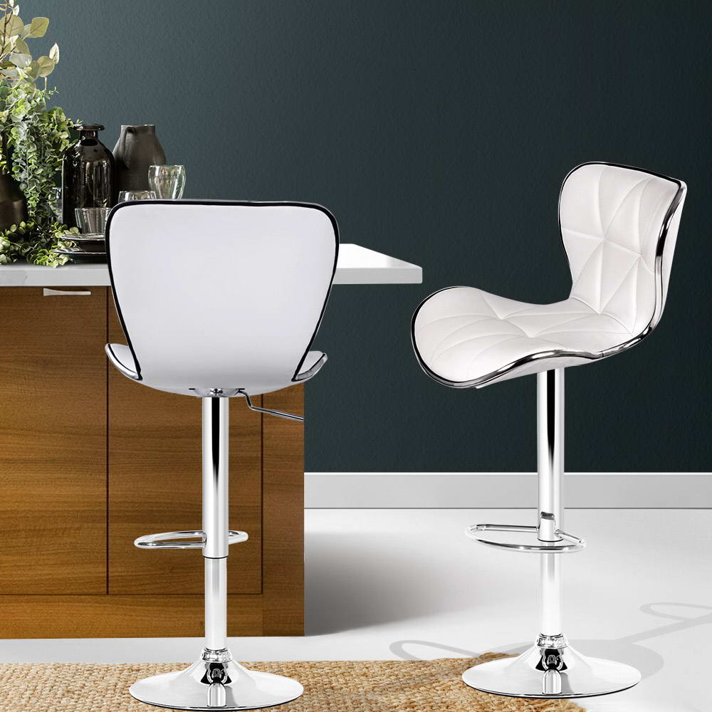 2x Bar Stools Gas Lift Leather Seat White by Artiss