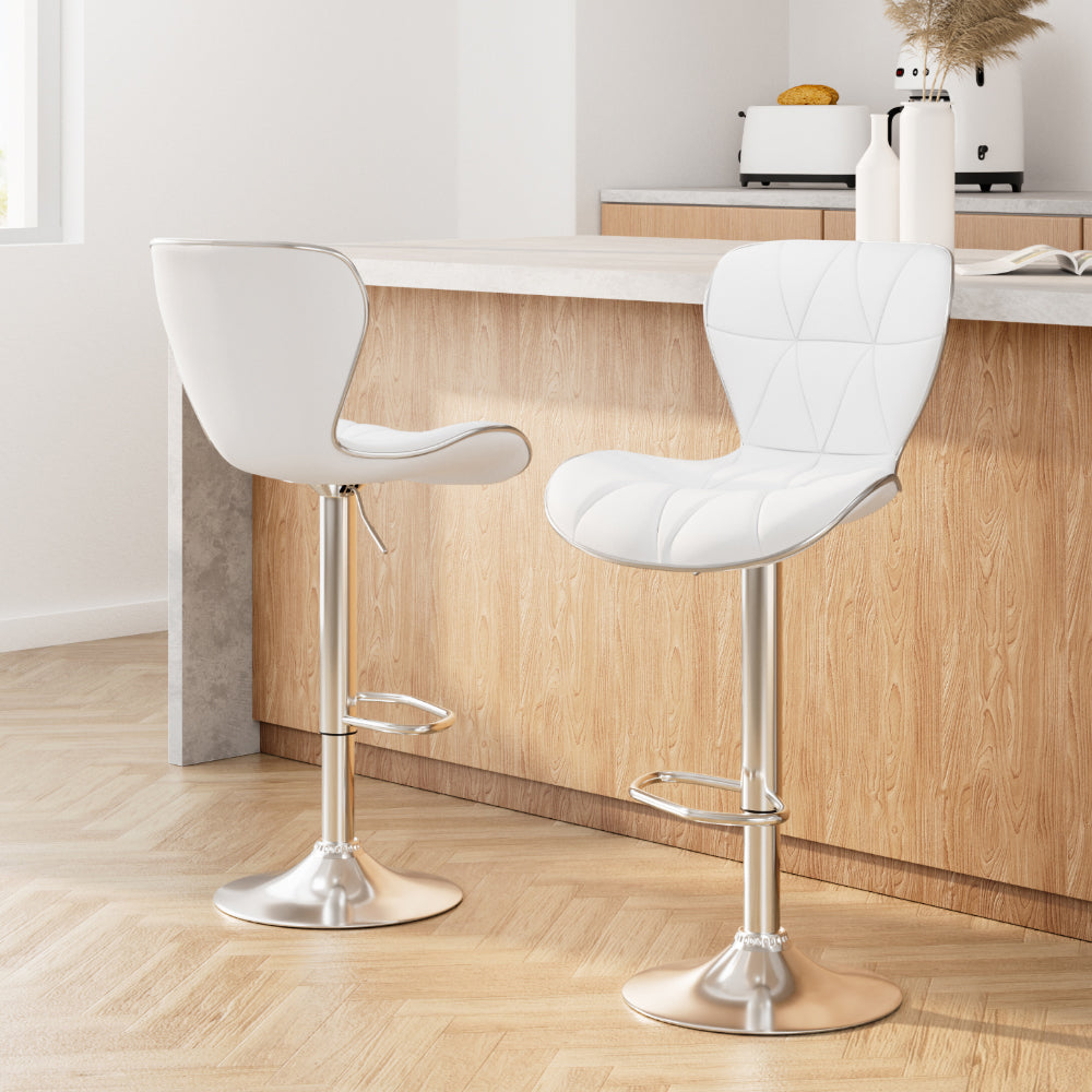 2x Bar Stools Gas Lift Leather Seat White by Artiss