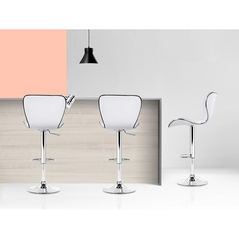 4x Bar Stools Gas Lift Leather Seat White By Artiss