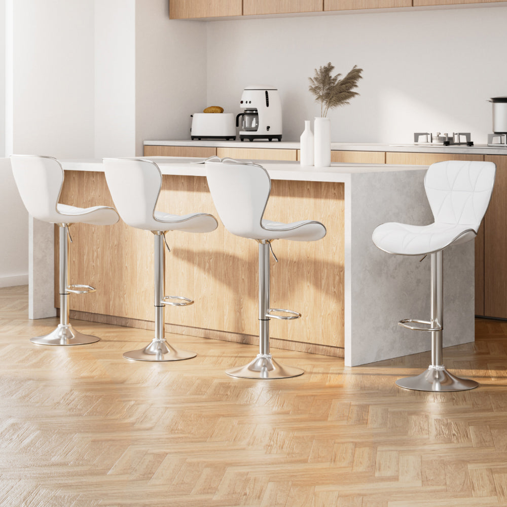 4x Bar Stools Gas Lift Leather Seat White By Artiss