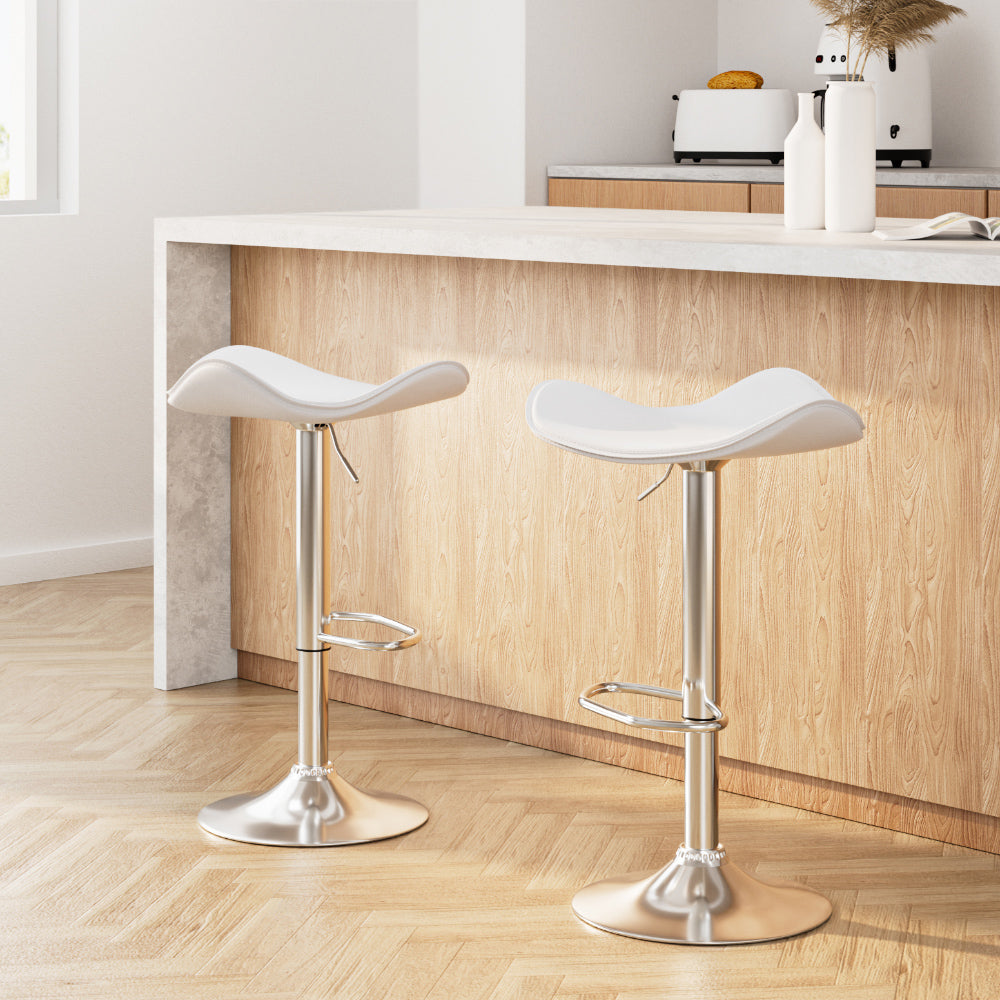 2x Bar Stools Leather Gas Lift Chair White by Artiss