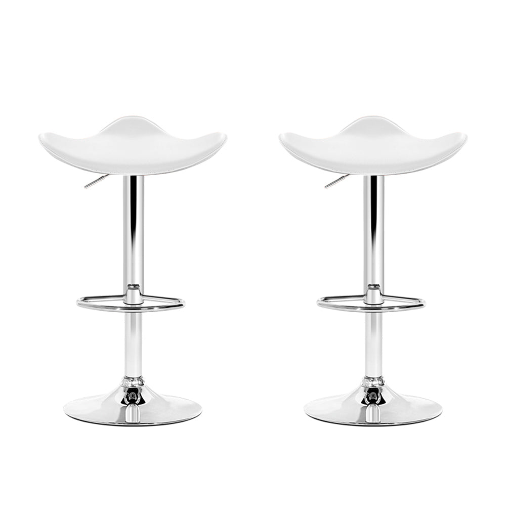 2x Bar Stools Leather Gas Lift Chair White by Artiss