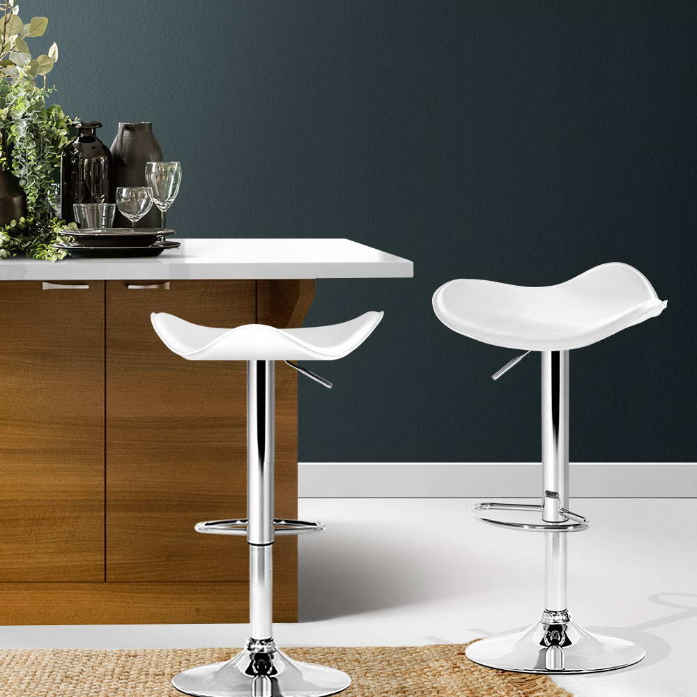 2x Bar Stools Leather Gas Lift Chair White by Artiss