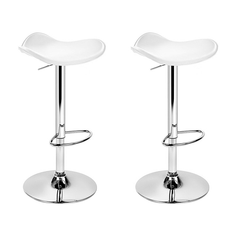 2x Bar Stools Leather Gas Lift Chair White by Artiss