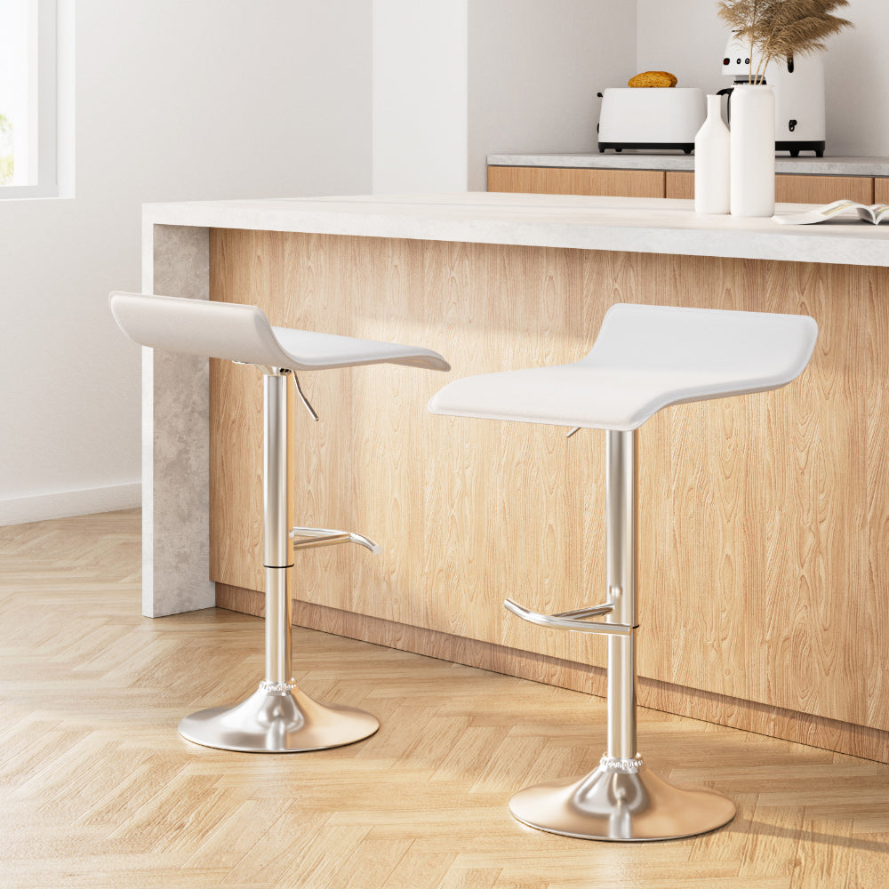 2x Bar Stools Adjustable Gas Lift Chairs White By Artiss