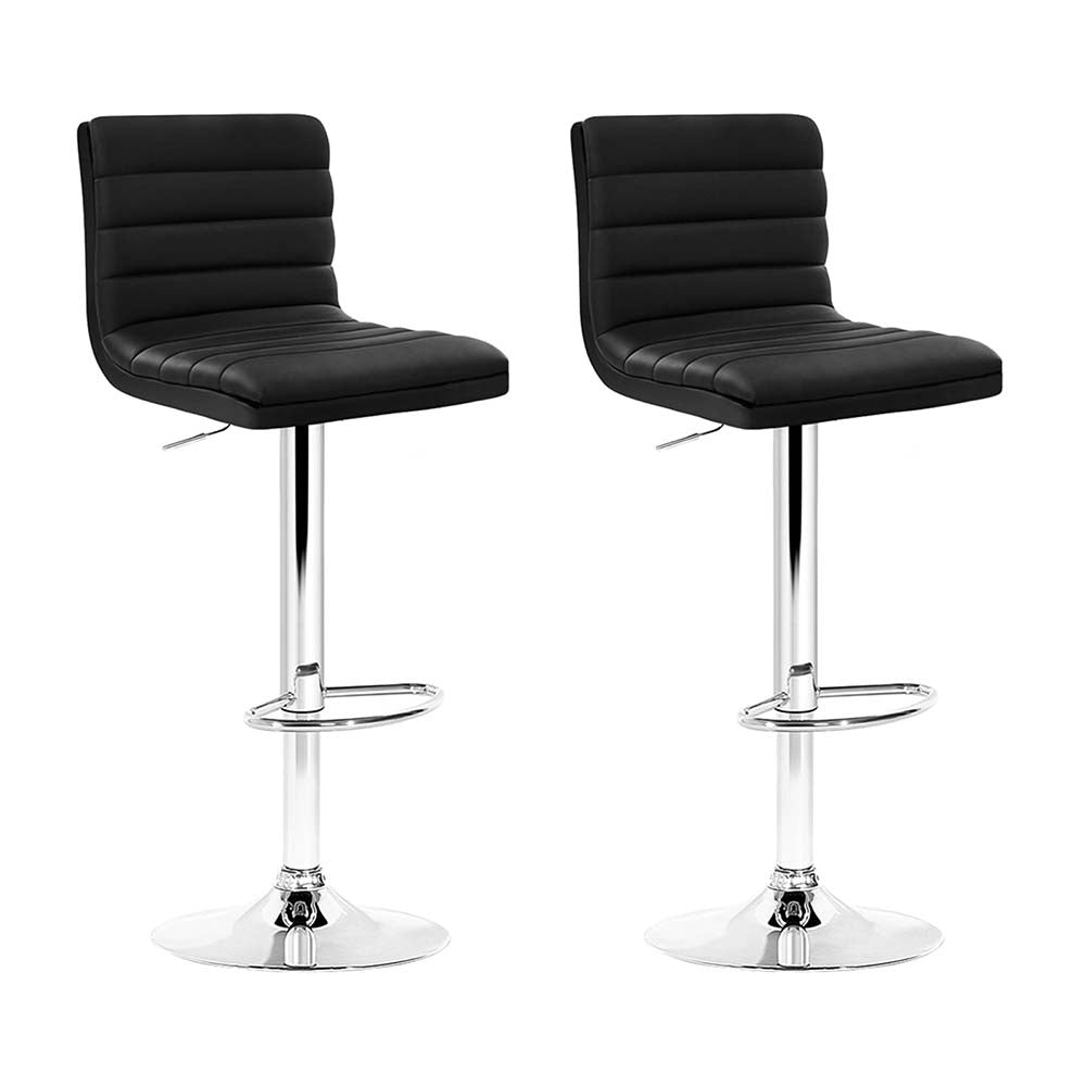 2x Bar Stools Padded Leather Gas Lift Black By Artiss