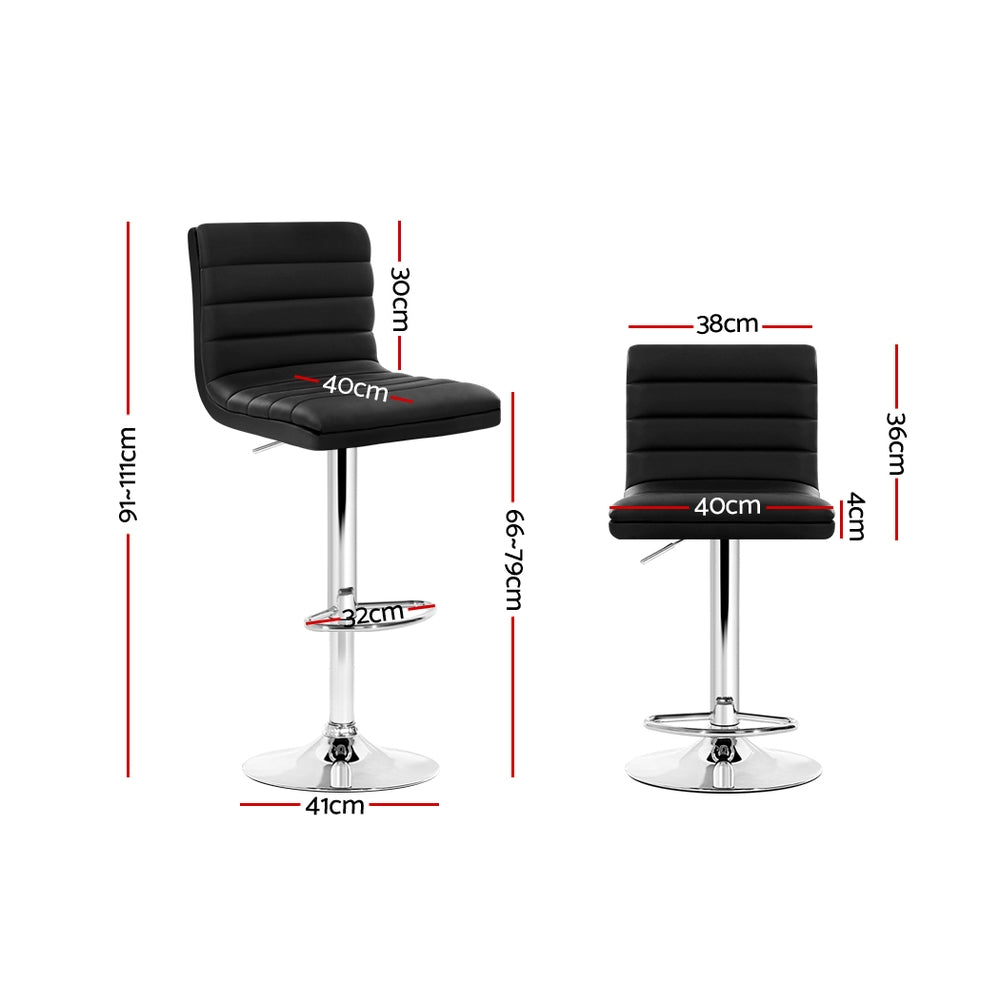 2x Bar Stools Padded Leather Gas Lift Black By Artiss