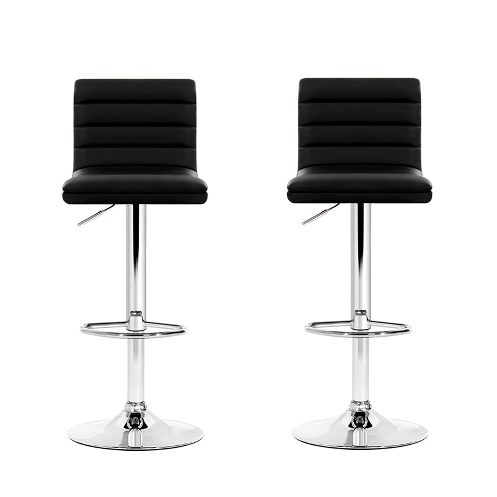 2x Bar Stools Padded Leather Gas Lift Black By Artiss