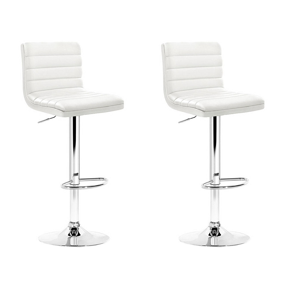 2x Bar Stools Padded Leather Gas Lift White By Artiss