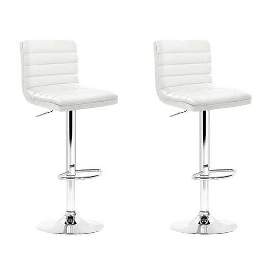 2x Bar Stools Padded Leather Gas Lift White By Artiss