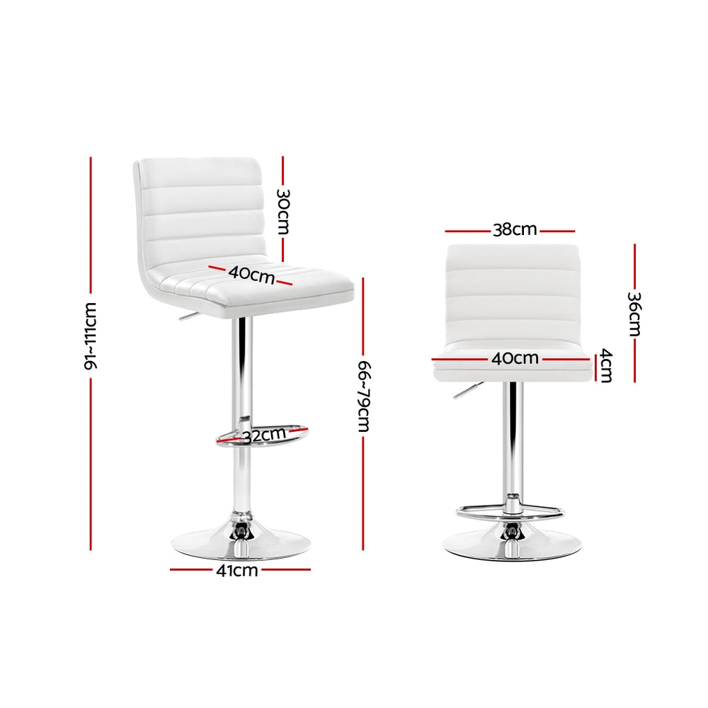 2x Bar Stools Padded Leather Gas Lift White By Artiss
