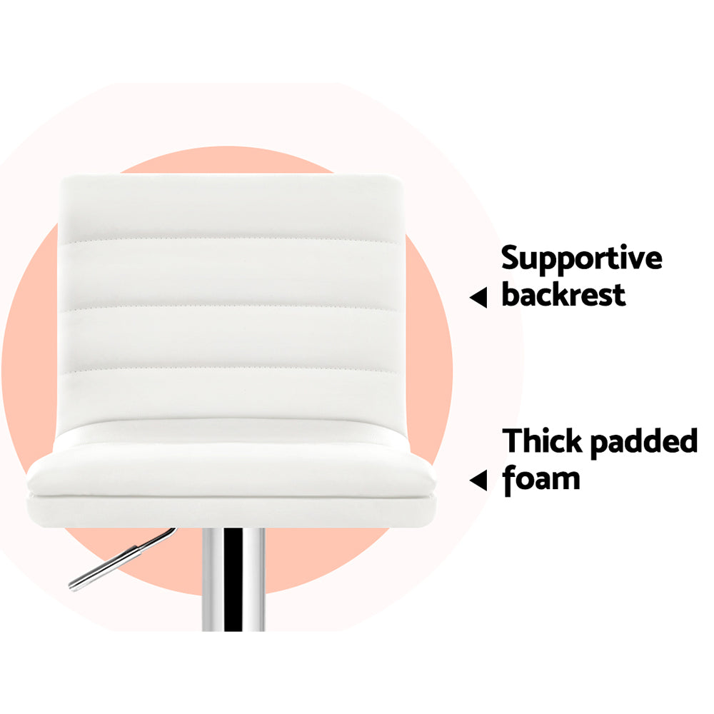 2x Bar Stools Padded Leather Gas Lift White By Artiss