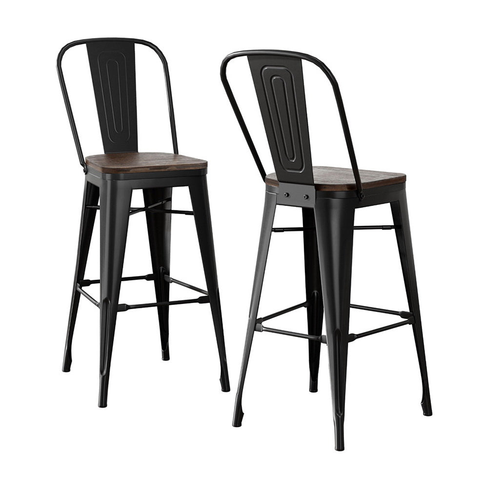 2x Metal Bar Stools Wooden Seat Retro Counter Stool by Artiss