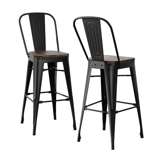 2x Metal Bar Stools Wooden Seat Retro Counter Stool by Artiss