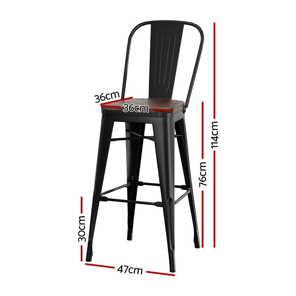 2x Metal Bar Stools Wooden Seat Retro Counter Stool by Artiss
