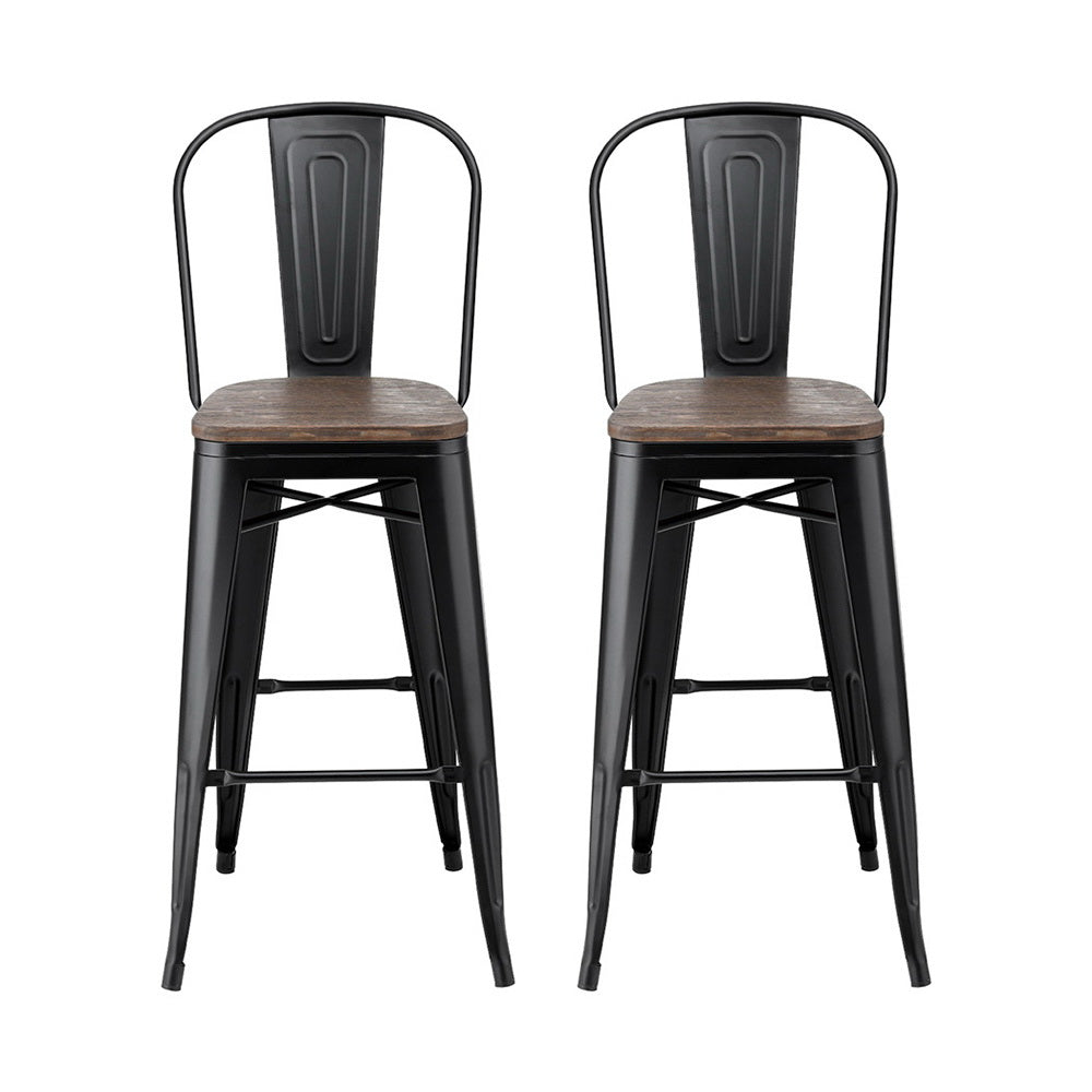 2x Metal Bar Stools Wooden Seat Retro Counter Stool by Artiss