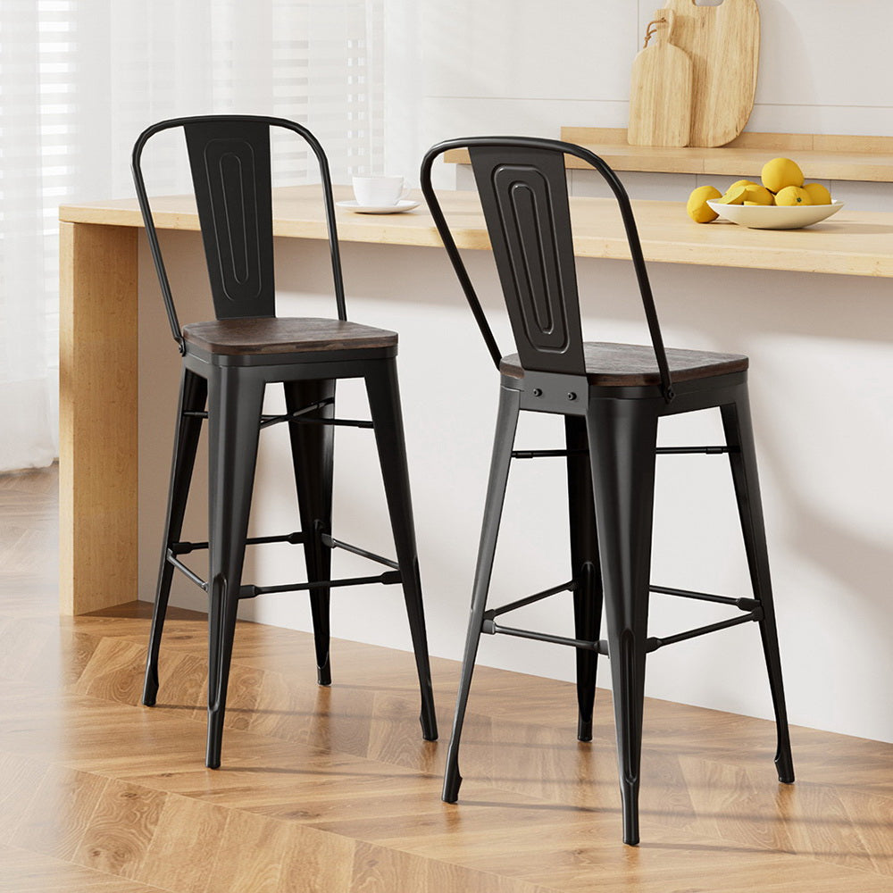 2x Metal Bar Stools Wooden Seat Retro Counter Stool by Artiss