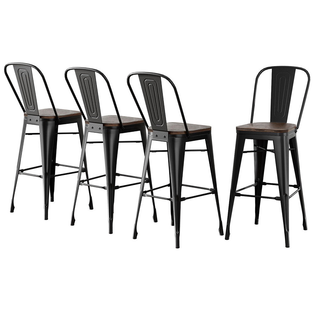 4x Metal Bar Stools Wooden Seat Retro Counter Stool by Artiss