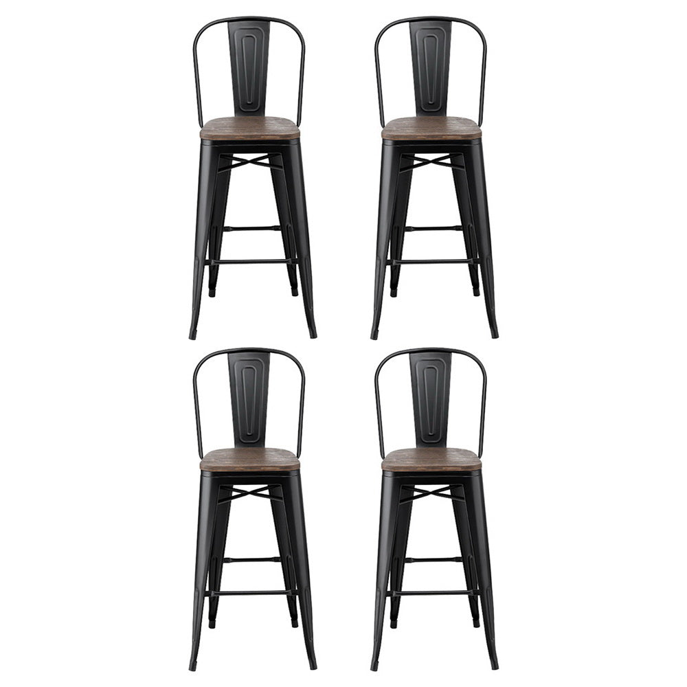 4x Metal Bar Stools Wooden Seat Retro Counter Stool by Artiss