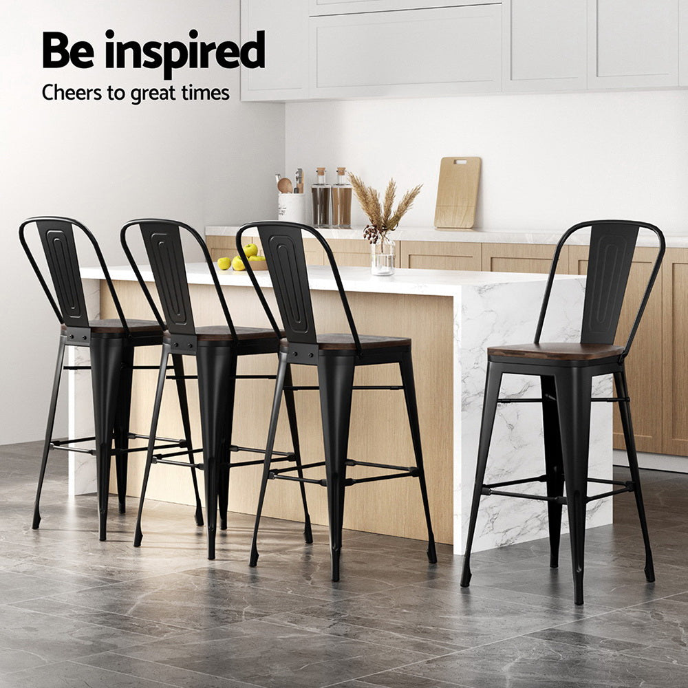 4x Metal Bar Stools Wooden Seat Retro Counter Stool by Artiss