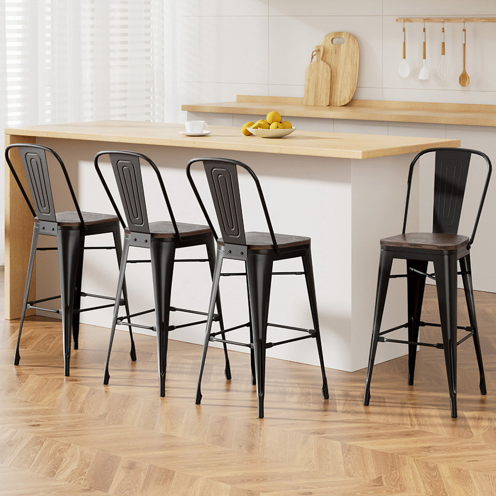 4x Metal Bar Stools Wooden Seat Retro Counter Stool by Artiss